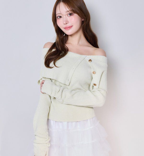  「オフショルラメニット」|ニット・セーター|イエロー