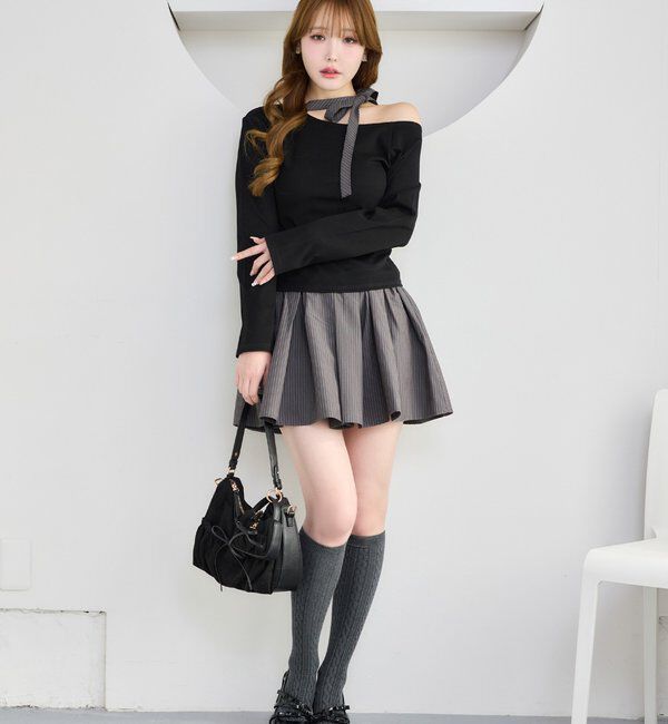  「リボンタイ／ワンショルカットトップス」|プルオーバー|