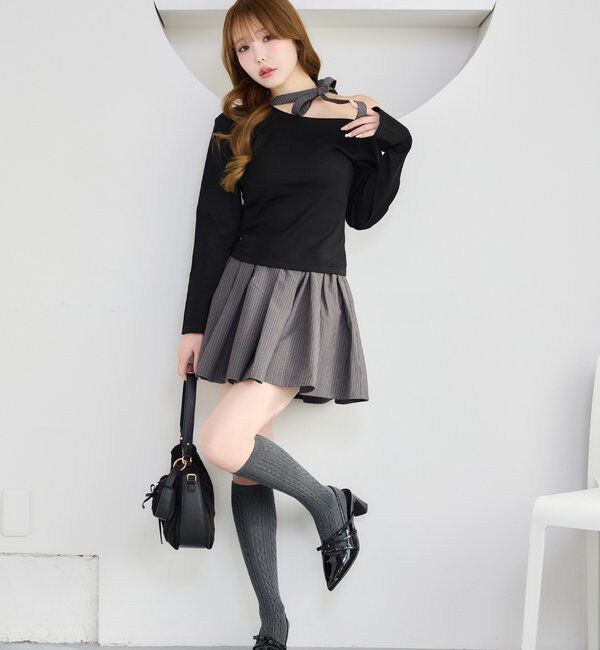  「リボンタイ／ワンショルカットトップス」|プルオーバー|