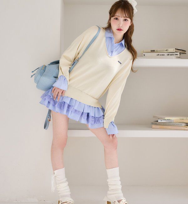  「ニットドッキングチュニックシャツワンピ」|ワンピース|