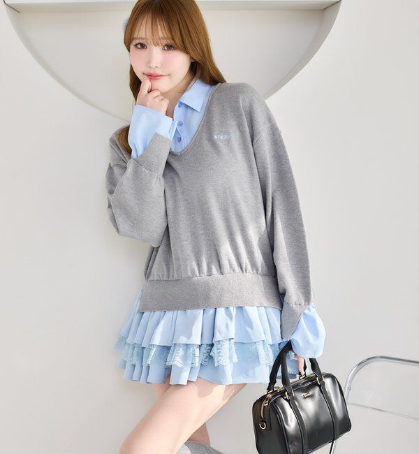  「ニットドッキングチュニックシャツワンピ」|ワンピース|