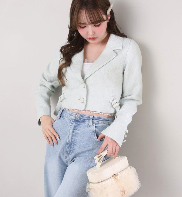  「サイドベルトツイードショートジャケット」|ダウンベスト・ベスト|