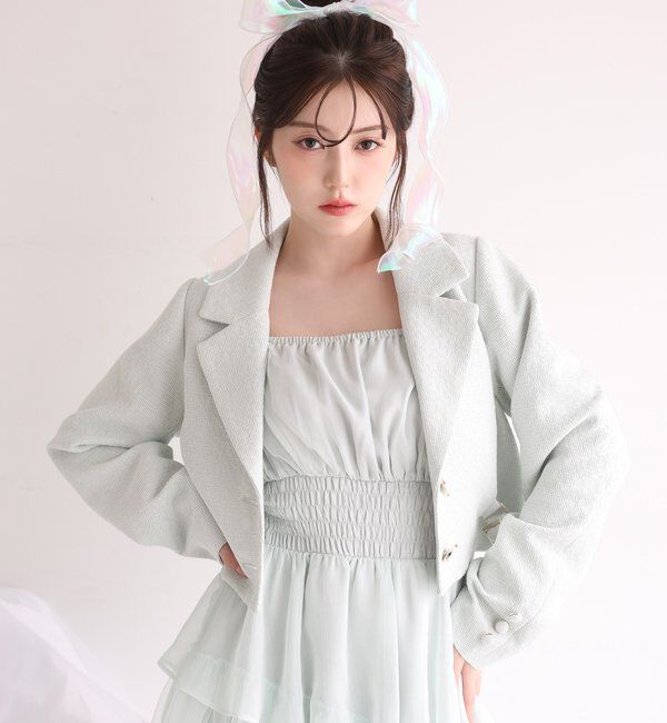  「サイドベルトツイードショートジャケット」|ダウンベスト・ベスト|