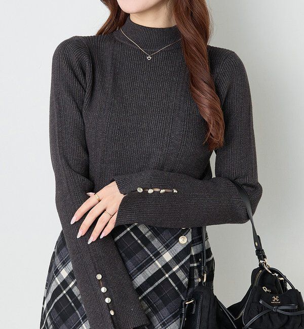  「	アイレットプチハイネックニット」|ニット・セーター|チャコールグレー