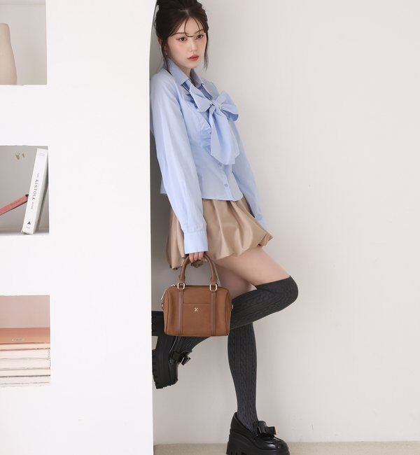  「【リボン取り外し可能】フロントギャザーボウタイシャツ」|シャツ・ブラウス|