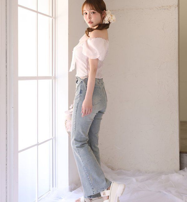  「【選べる4サイズ】サイドカットレース美脚ビジューデニム」|その他|