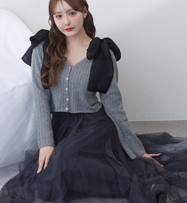  「キラキラボタンアイレットカーデ」|ニット・セーター|