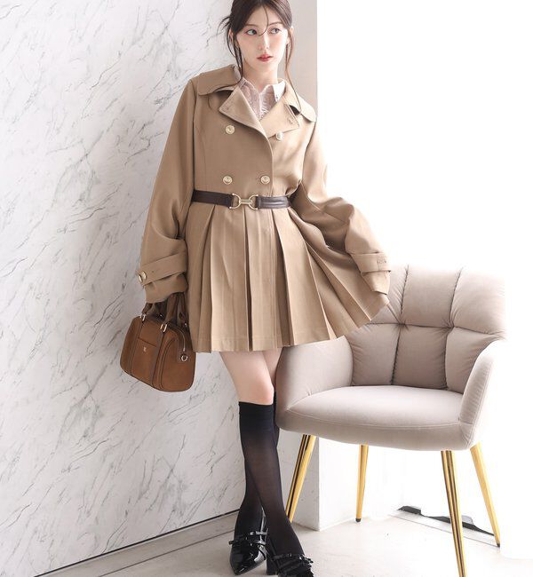  「【SMサイズ展開あり】ウエストベルトプリーツミニトレンチ」|その他|