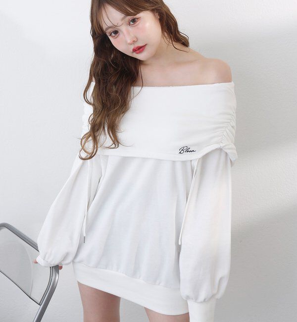  「オフショルパーカーワンピ」|ワンピース|オフホワイト
