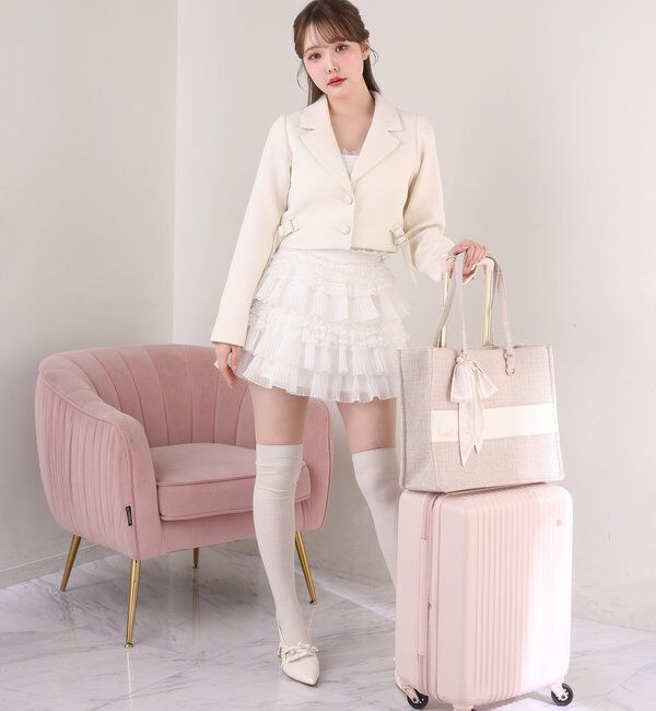  「【LouLoumei】スカーフ付ツイード横長キャリーオントート／自立可能／推し活」|ショルダー・メッセンジャー|