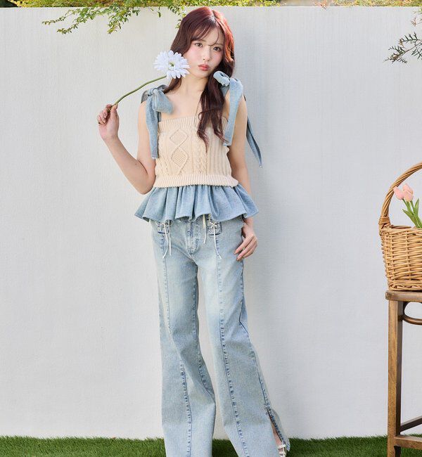  「【Denim Collection】レースアップデニムパンツ/SMサイズ展開あり」|その他|