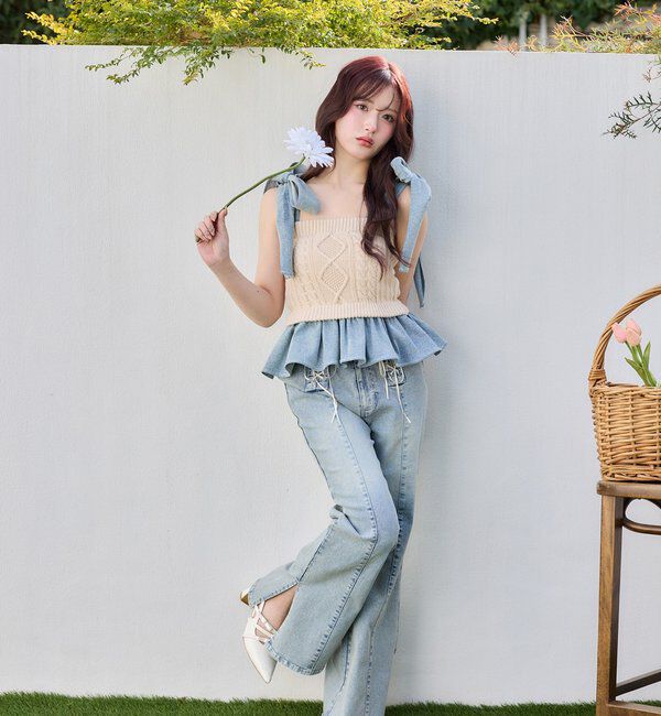  「【Denim Collection】レースアップデニムパンツ/SMサイズ展開あり」|その他|