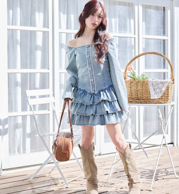  「【Denim Collection】ティアードミニワンピ」|ワンピース|