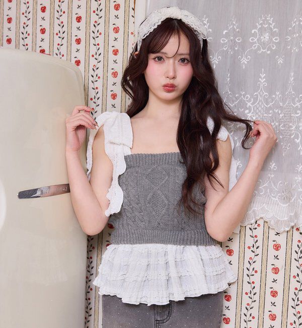  「【Denim Collection】肩リボンビスチェ」|シャツ・ブラウス|