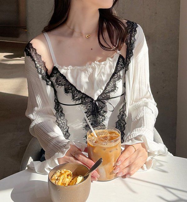  「レース付きリブカーディガン」|ニット・セーター|