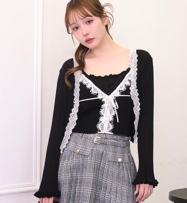  「レース付きリブカーディガン」|ニット・セーター|