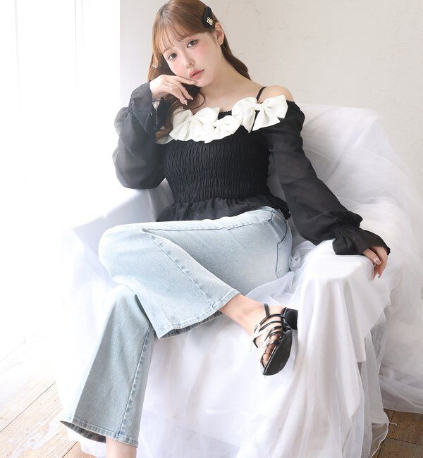  「【SMサイズ展開あり】ウエストレースフレアデニム」|その他|