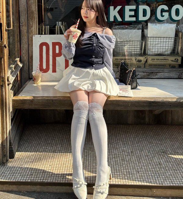  「バックレースアップ配色オフショルブラウス」|シャツ・ブラウス|