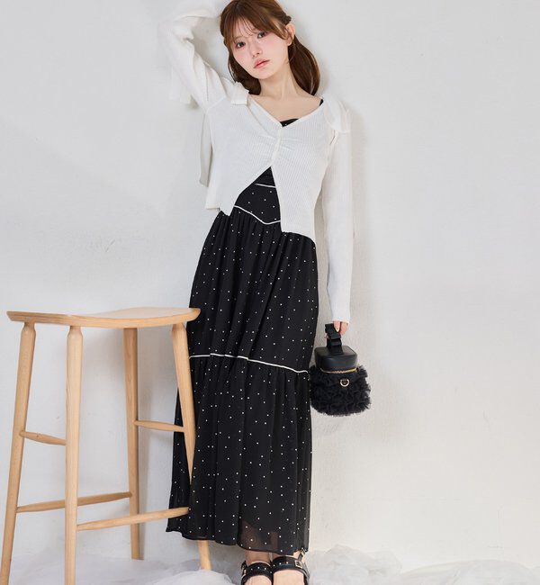  「カーディガンセット配色ワンピース」|ワンピース|