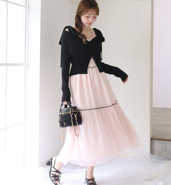  「カーディガンセット配色ワンピース」|ワンピース|