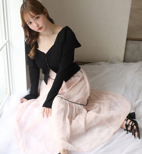  「カーディガンセット配色ワンピース」|ワンピース|