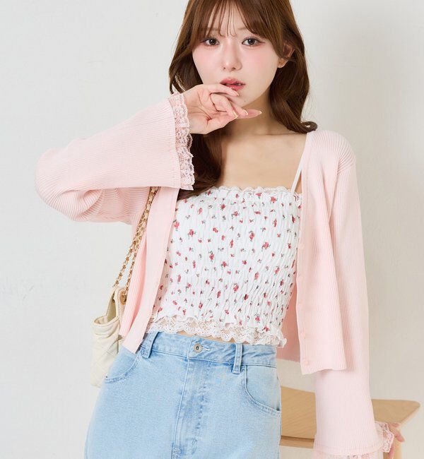  「カップ付きレースシャーリングキャミソール」|プルオーバー|