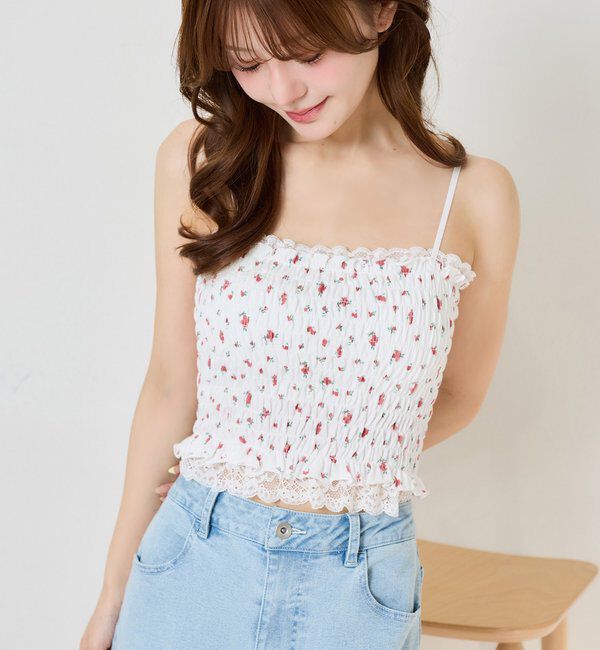  「カップ付きレースシャーリングキャミソール」|プルオーバー|