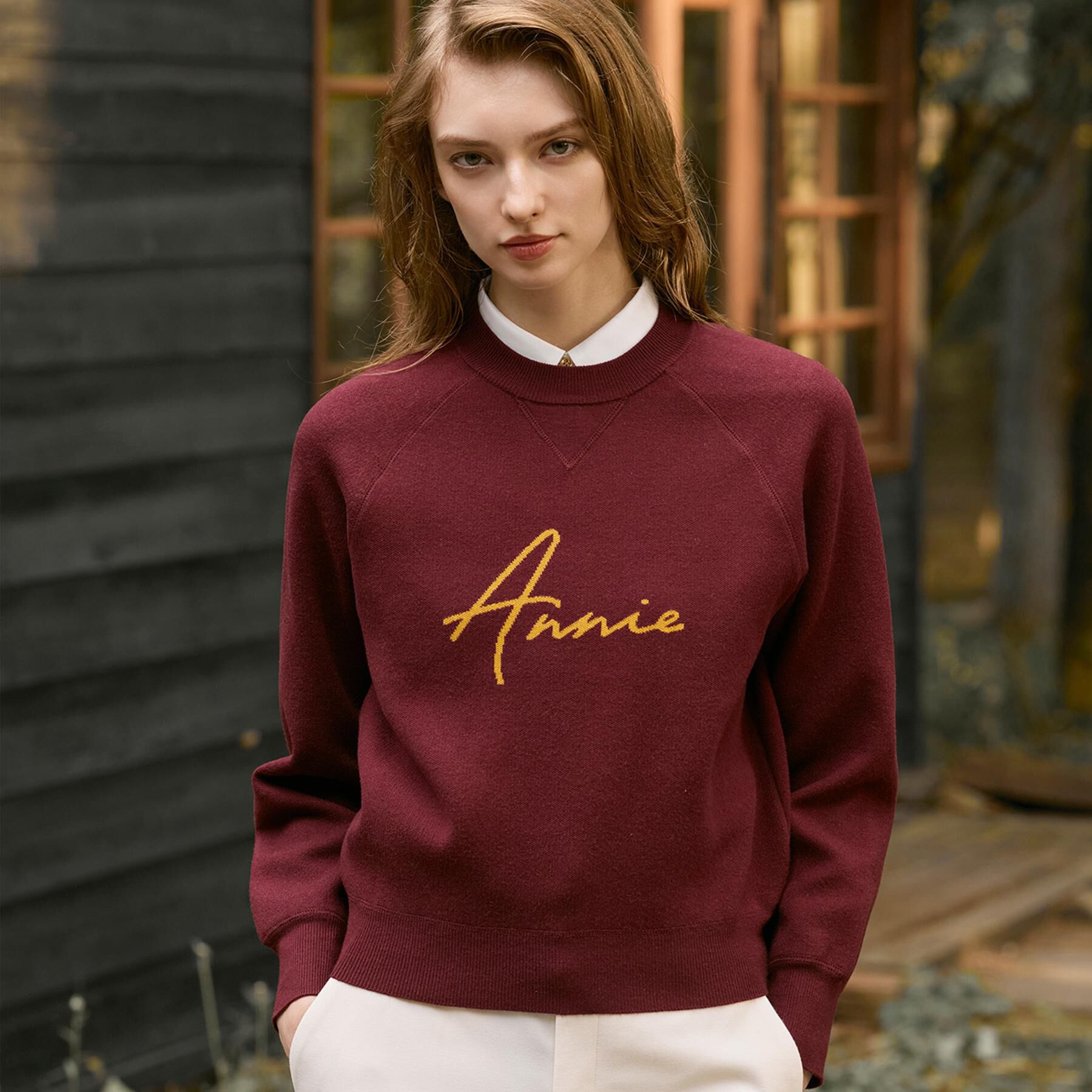 DRESSTERIOR「アニージャカードニット」|ニット・セーター|ボルドー系(446)