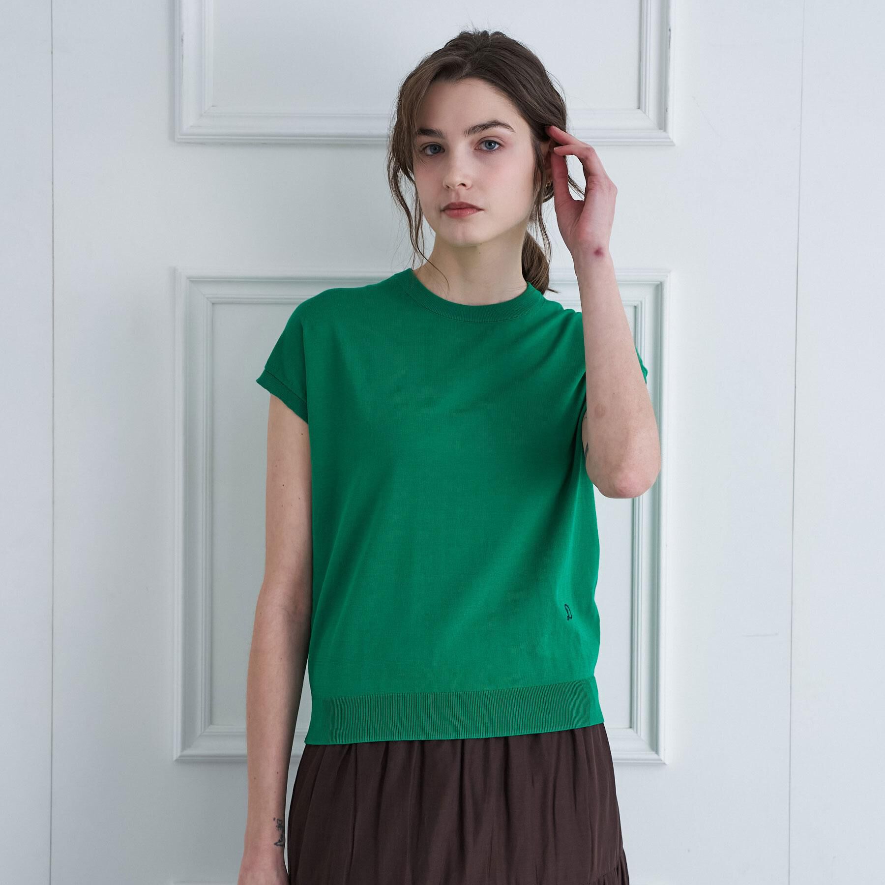 DRESSTERIOR「コットンシルクフレンチスリーブニット」|ニット・セーター|