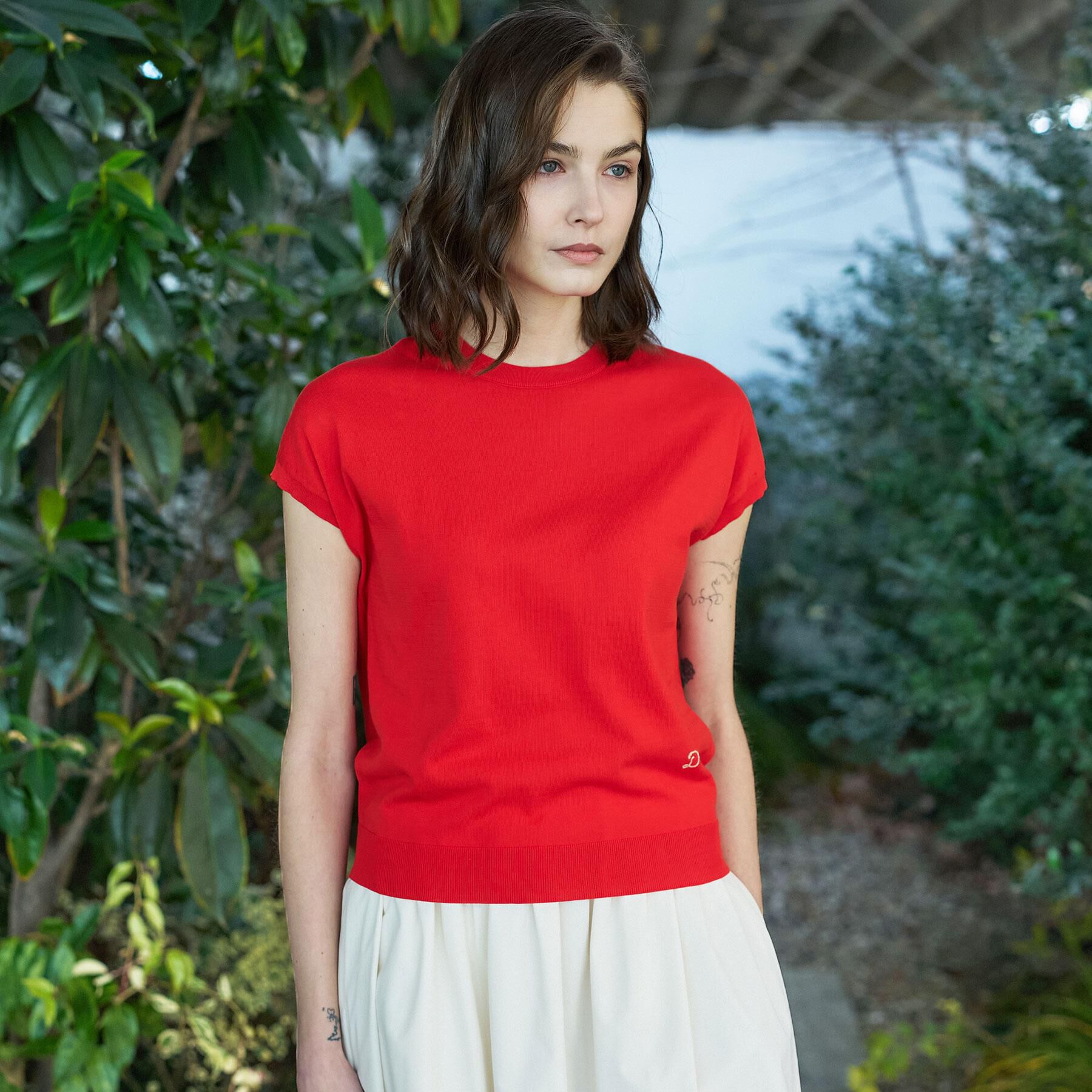 DRESSTERIOR「コットンシルクフレンチスリーブニット」|ニット・セーター|