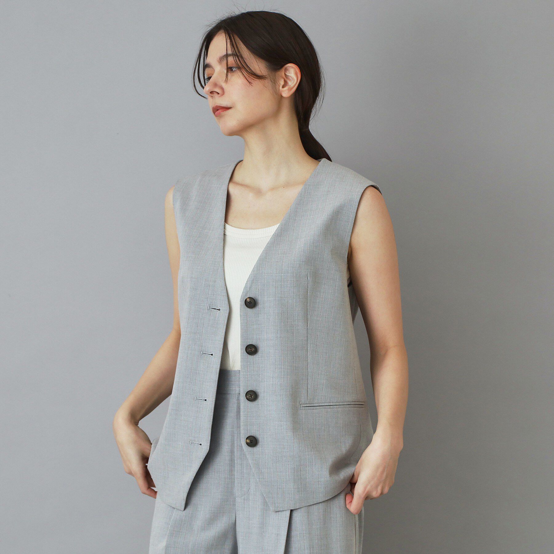 DRESSTERIOR「【セットアップ可/ウォッシャブル】セットアップストライプジレ」|ベスト・ジレ|