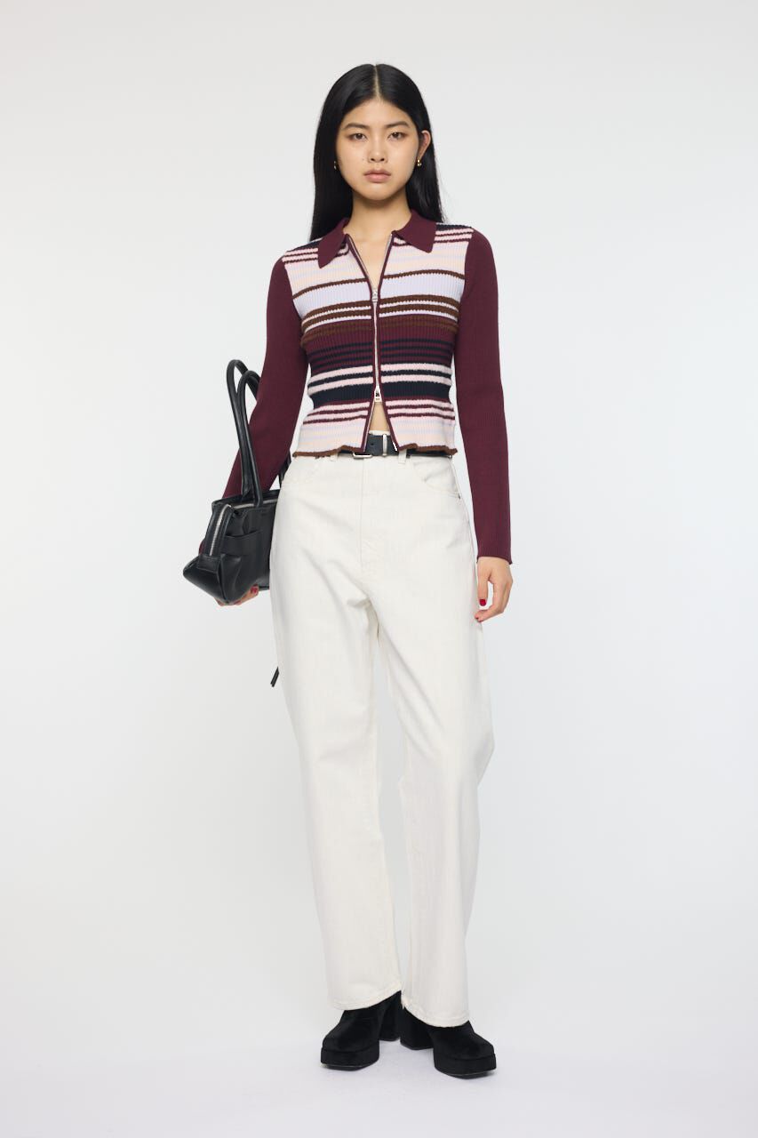 MOUSSY「STRIPE ZIP UP KNIT シャツ」|シャツ・ブラウス|