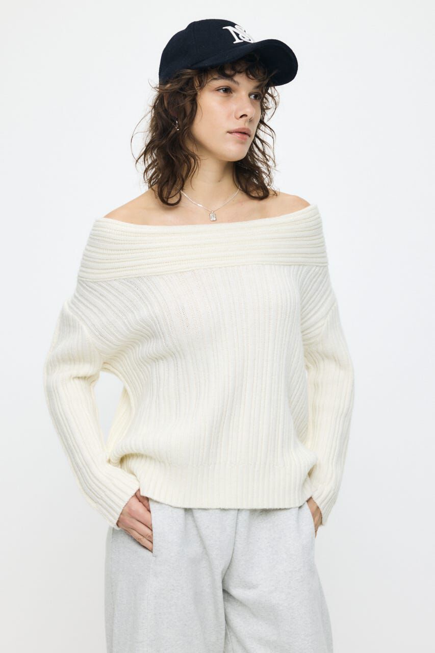 MOUSSY「OVER RIB OFF SHOULDER トップス」|ニット・セーター|