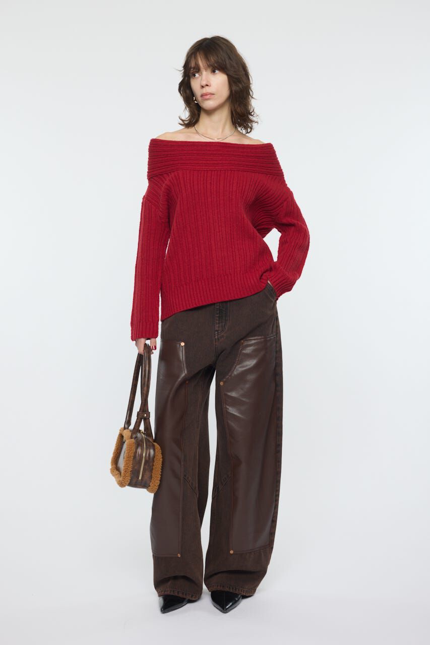 MOUSSY「OVER RIB OFF SHOULDER トップス」|ニット・セーター|