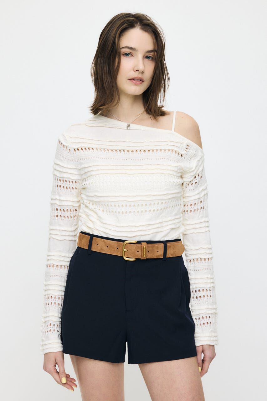 MOUSSY「RANDOM STRIPE OFF SHOULDER トップス」|ニット・セーター|