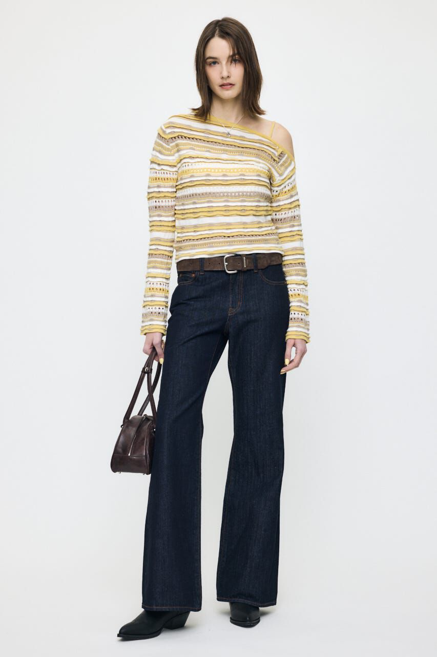 MOUSSY「RANDOM STRIPE OFF SHOULDER トップス」|ニット・セーター|