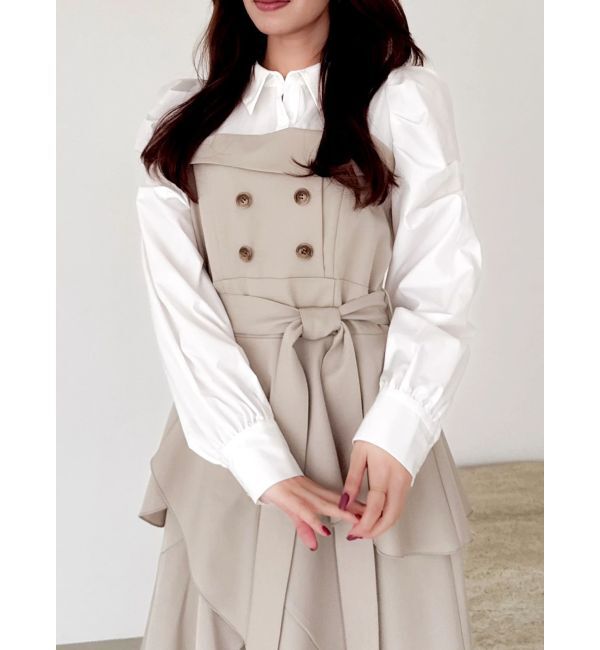 dazzlin「アシメフリルシャツレイヤードトレンチワンピース」|ワンピース|