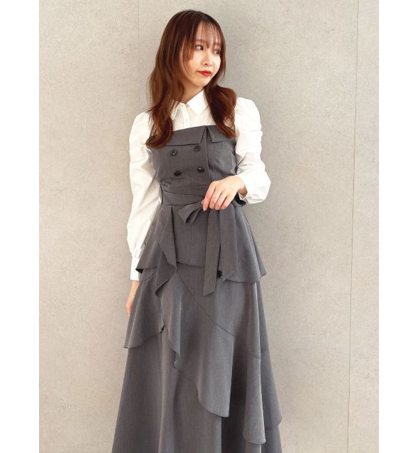 dazzlin「アシメフリルシャツレイヤードトレンチワンピース」|ワンピース|