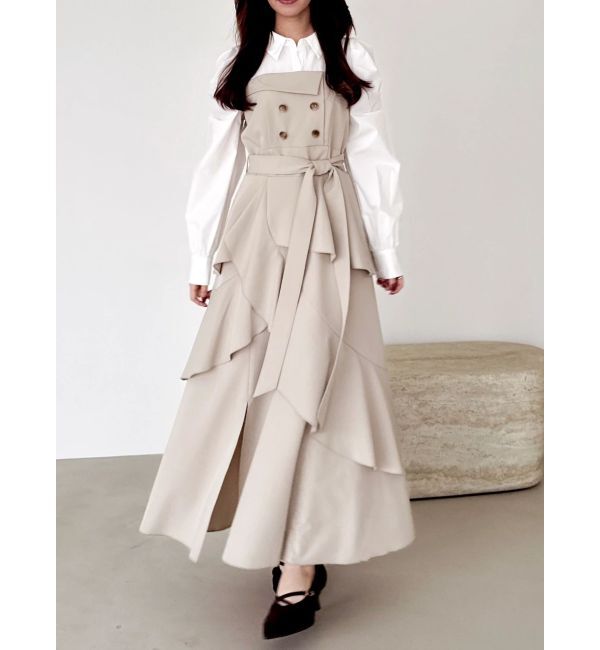 dazzlin「アシメフリルシャツレイヤードトレンチワンピース」|ワンピース|