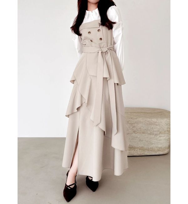 dazzlin「アシメフリルシャツレイヤードトレンチワンピース」|ワンピース|