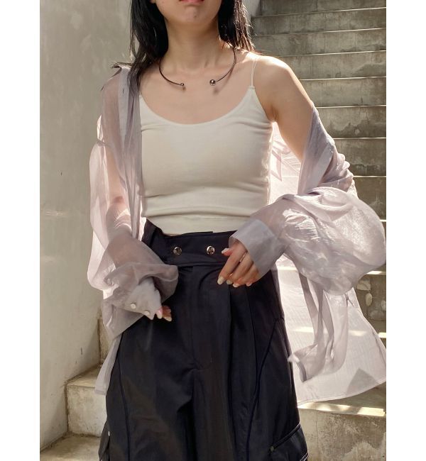 MURUA「ボリュームスリーブシャイニーシアーシャツ」|シャツ・ブラウス|グレー