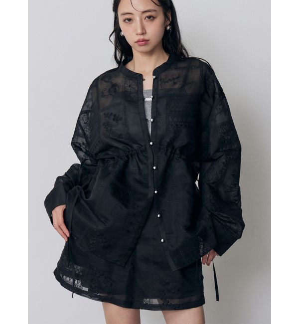 MURUA「ウエストドロストシアーレースシャツ【セットアップ着用可】」|シャツ・ブラウス|ブラック