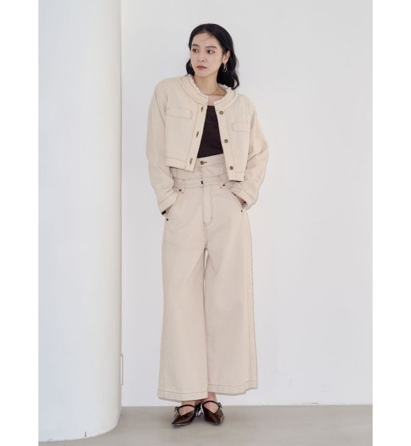 LAGUNAMOON「ツイードライクノーカラーデニムジャケット」|デニムジャケット|