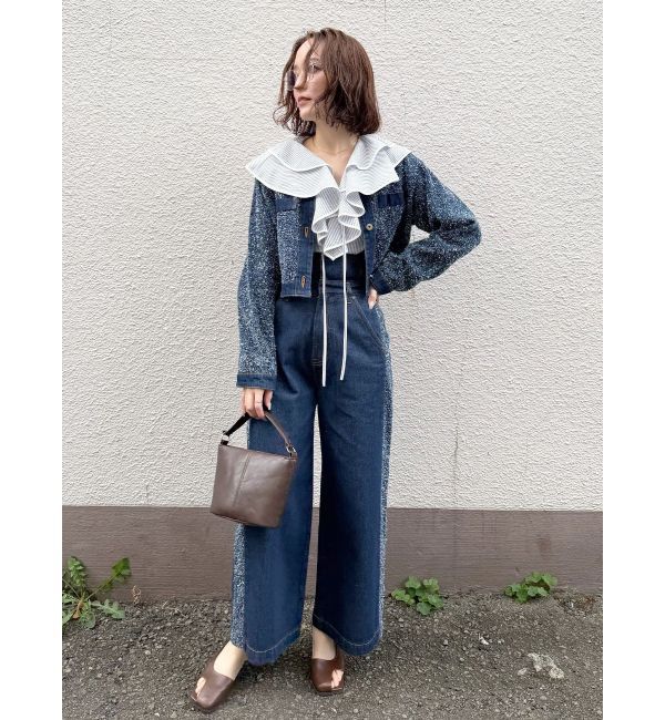 LAGUNAMOON「ツイードライクノーカラーデニムジャケット」|デニムジャケット|