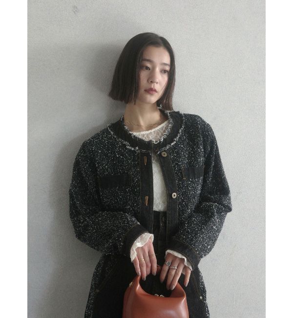 LAGUNAMOON「ツイードライクノーカラーデニムジャケット」|デニムジャケット|