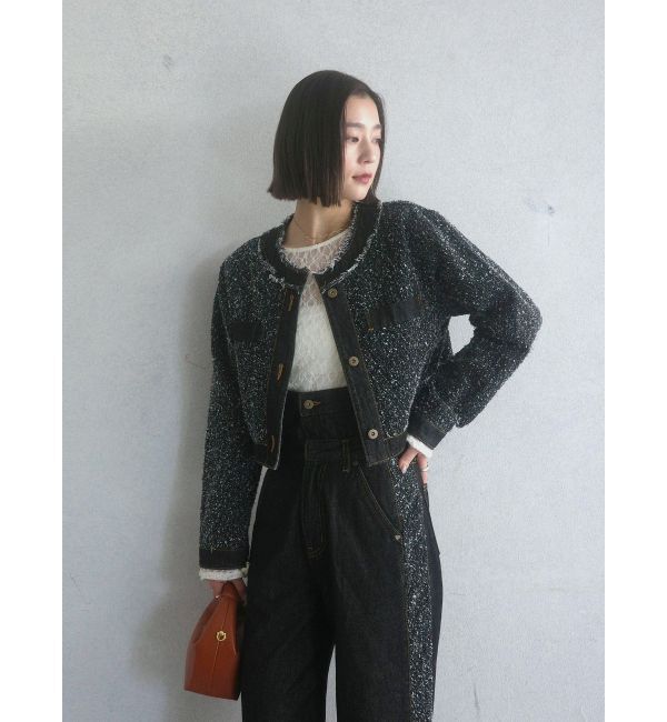 LAGUNAMOON「ツイードライクノーカラーデニムジャケット」|デニムジャケット|