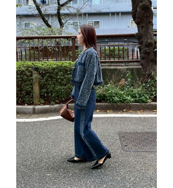 LAGUNAMOON「ツイードライクノーカラーデニムジャケット」|デニムジャケット|