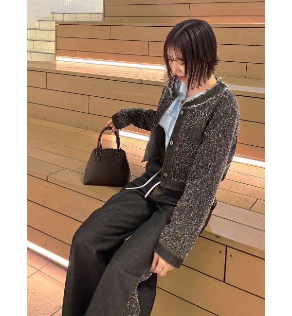 LAGUNAMOON「ツイードライクノーカラーデニムジャケット」|デニムジャケット|