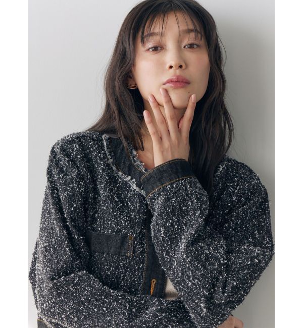 LAGUNAMOON「ツイードライクノーカラーデニムジャケット」|デニムジャケット|