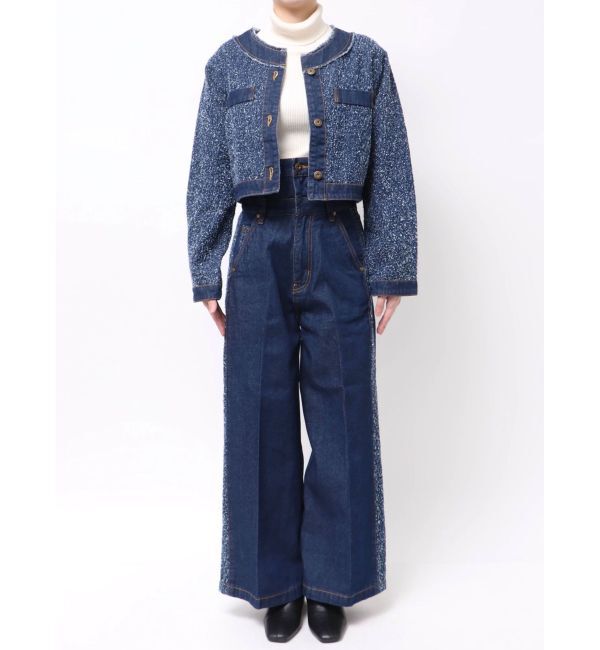 LAGUNAMOON「ツイードライクノーカラーデニムジャケット」|デニムジャケット|